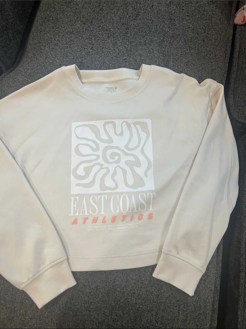 Old Navy Cream Graphic Crewneck Sweatshirt with Coral Accent